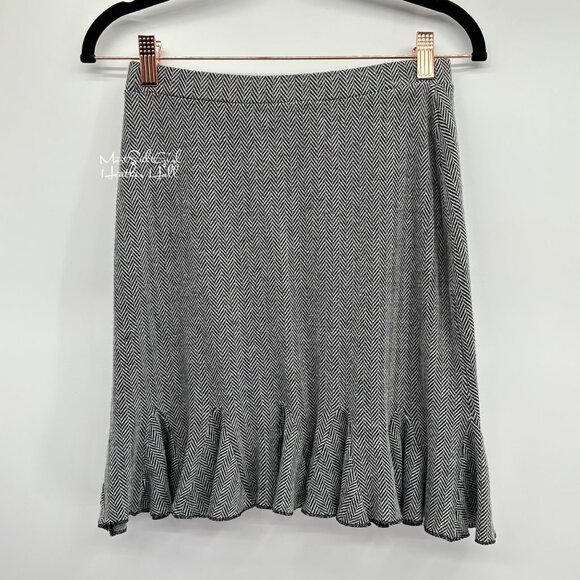 WHBM Herringbone Ruffle Hem Midi Skirt Size Small - Picture 1 of 3